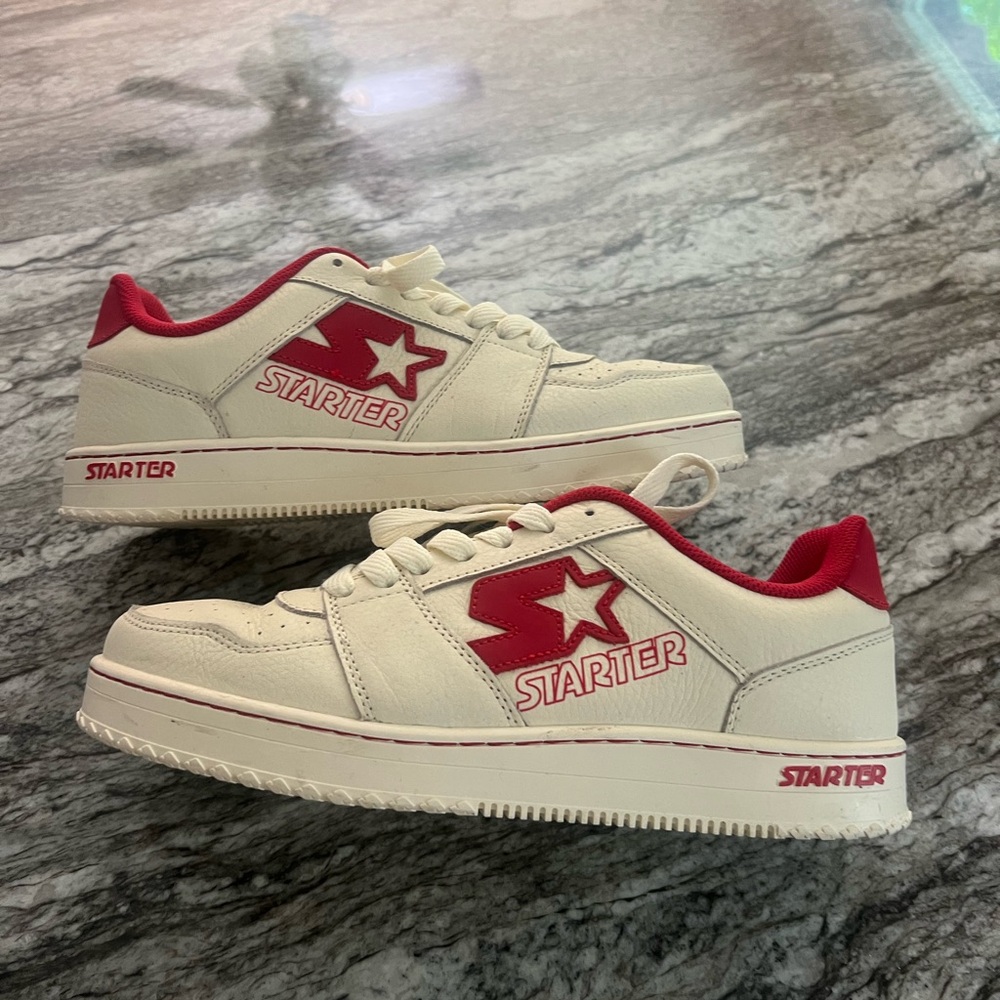 Starter Cream and Red Athletic Shoes